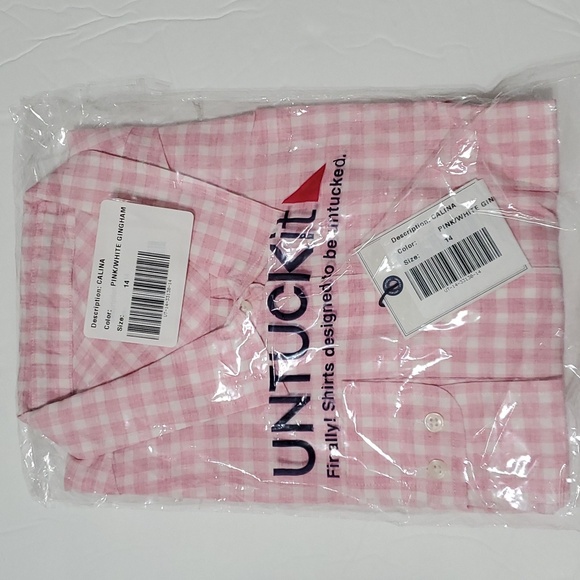 UNTUCKit Women's Calina Classic Pink/White Gigham Print Button Up Shirt Size 14 - Picture 3 of 12